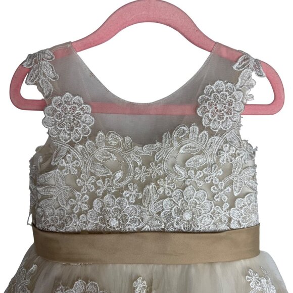 Miama Girls Baptism Dress Tulle Ivory Floral Embroidery With Satin Belt Size 3‎ - Picture 2 of 11